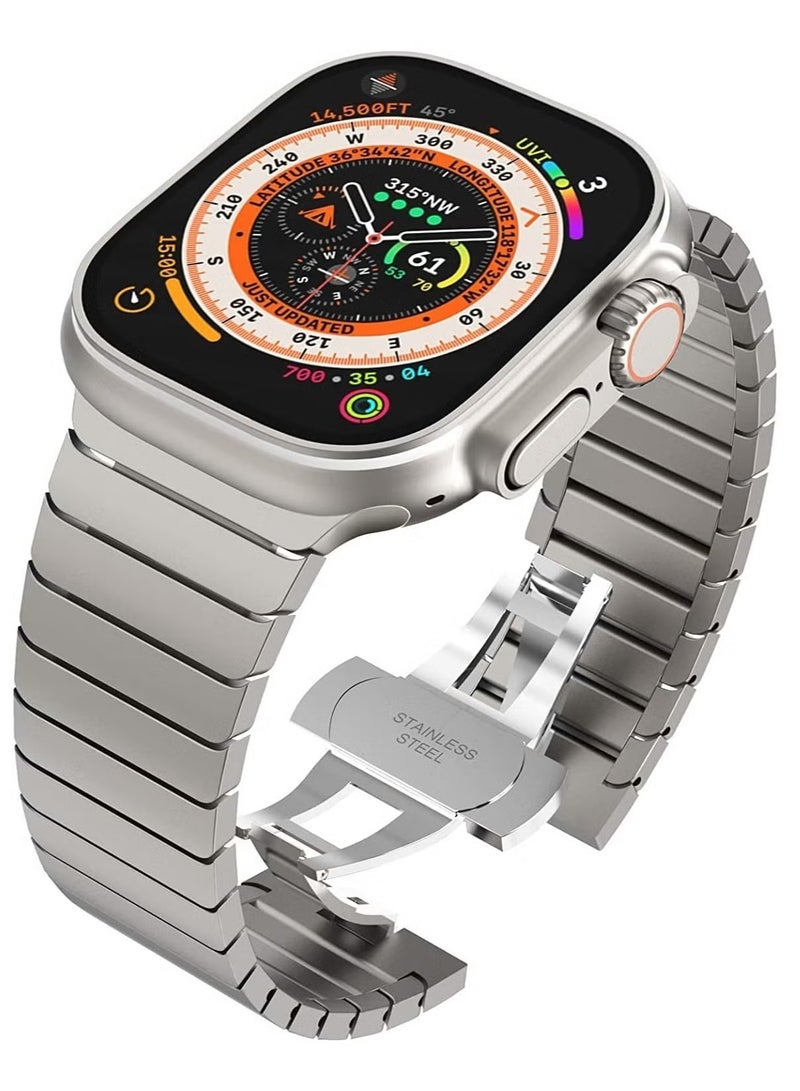 ELTRAZONE Steel Band for Apple Watch Ultra 49mm/45mm/44mm/42mm – Durable Metal Strap with Adjustable Folding Clasp, Compatible with iWatch Series 3/2/1, Stylish Band for Men & Women - Image 1