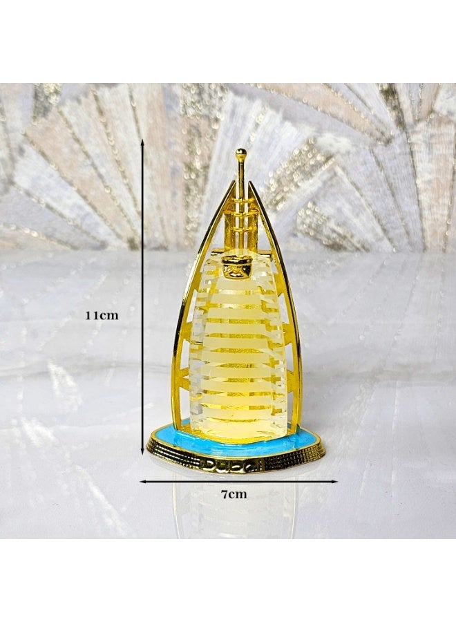 سوق الهدايا التذكارية سوق التذكارات – ديكور برج العرب من الكريستال والمعدن مقاس 11×7 سم مع قاعدة مطلية بالمينا الزرقاء - Image 2