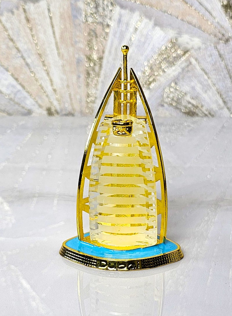 سوق الهدايا التذكارية سوق التذكارات – ديكور برج العرب من الكريستال والمعدن مقاس 11×7 سم مع قاعدة مطلية بالمينا الزرقاء - Image 1