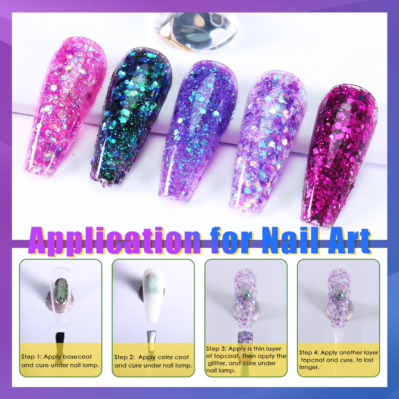Laza 12 Colors Glitter Nail Art Acrylic Nails Powder Mixed Sequins Iridescent Flakes Ultra-Thin Paillette Sparkles Tips Chunky Box 120g for Face Eyes Body Hair Crafts Tumblers - Mermaid Princess - Image 5