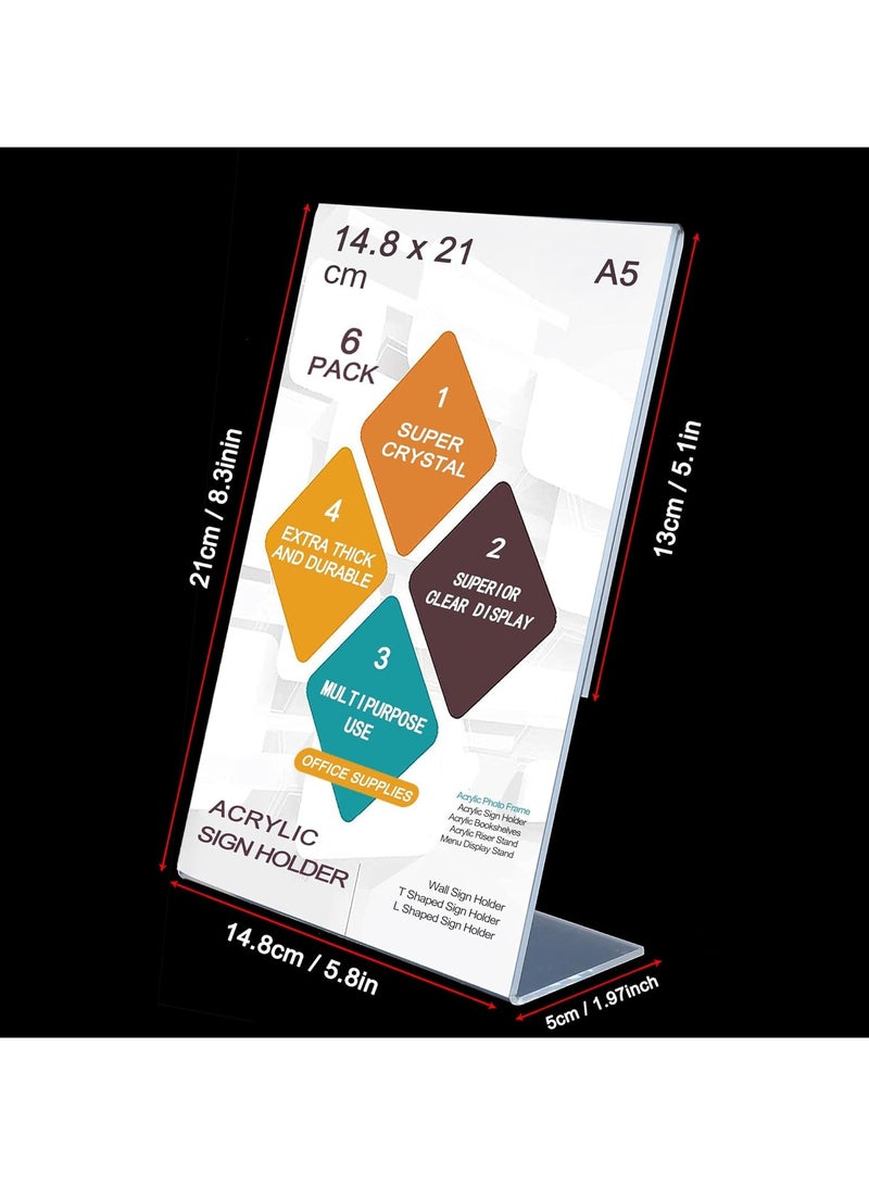TPGP A5 Acrylic Sign Holder, 6pack L-Shape A5 Perspex Display Stand, Clear Poster Menu Holders for Office School Shop Restaurant - Image 5