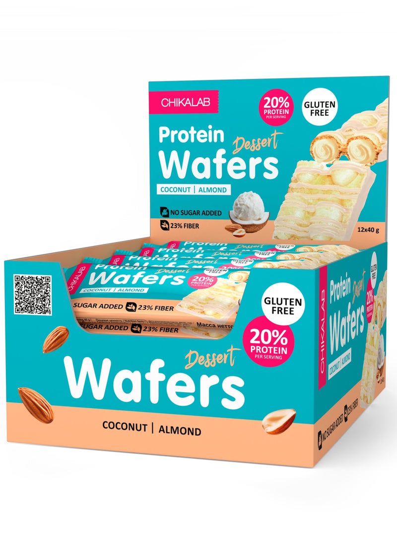 Chikalab Protein Wafers Dessert Coconut Almond Filling Gluten Free & No Sugar Added 12x40g - Image 1