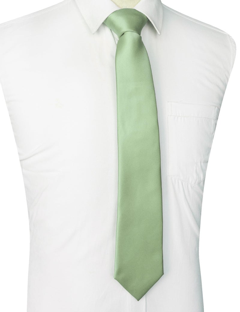 JEMYGINS Sage Green Tie Mens Necktie for Wedding and Business(8cm) - Image 2
