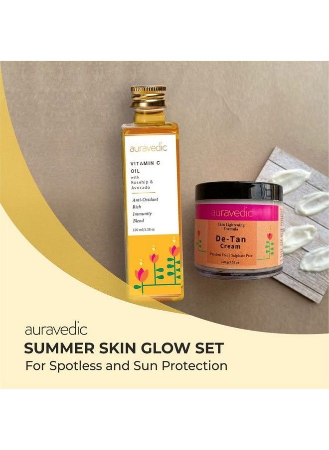 Auravedic - Vitamin C Oil Detan Cream Vitamin C Serum Oil With Rosehip Almond Oil De Tan Cream With Turmeric Licorice Papaya Face Cream For Glowing Skin All Natural Paraben Free 100Ml 100Gms - Image 1