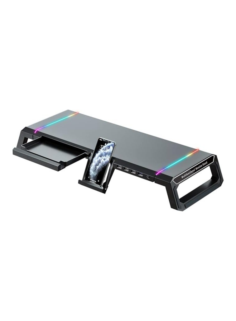 General Gaming PC monitor stand with drawer, storage and phone holder - 1 x USB 3.0 and 3 x USB 2.0 hubs, 3 x adjustable length  - Image 1