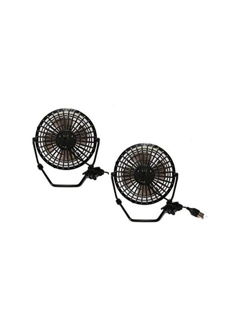 Set of 2 Small USB Desk Fans – Black – Portable and Quiet