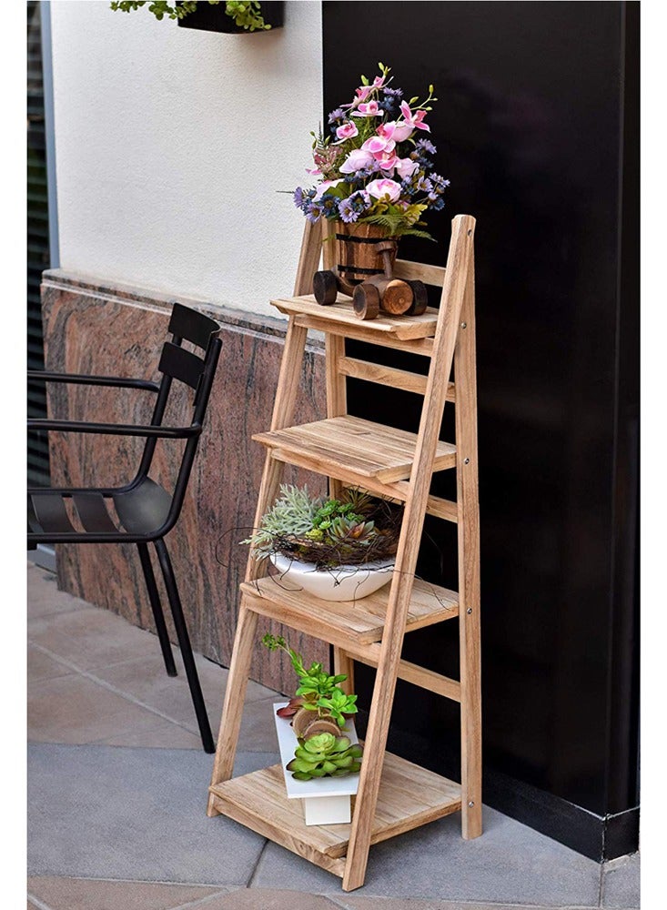 LINGWEI Wooden Foldable Flower Stand Beige 42x32x114cm  - Image 4
