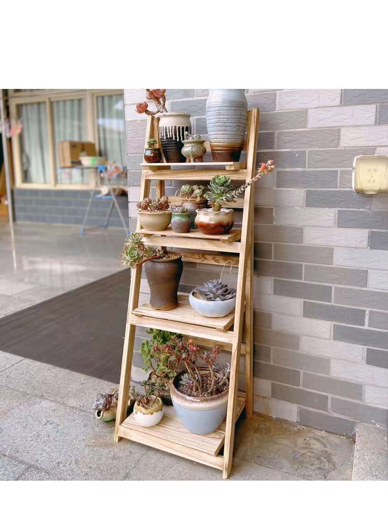 LINGWEI Wooden Foldable Flower Stand Beige 42x32x114cm  - Image 1