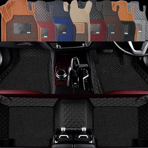 AutoClow Premium 7D Car Mat Full Set for Tata Nexon EV (Model:2019-2026) || Luxury Leather Dual-Stitch Full Set 7D Car Floor Mat || 100% Waterproof || Color : Black Stitch-Black Grass (Design-1) - Image 1