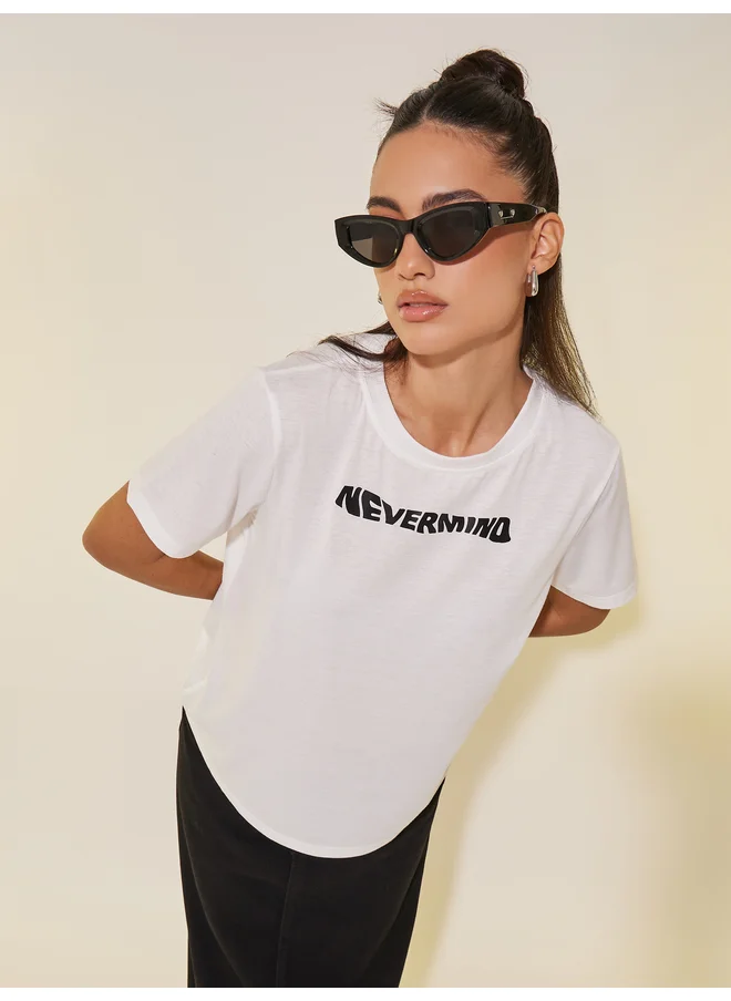 تايك تو Take Two Slogan Print Round Neck T-Shirt