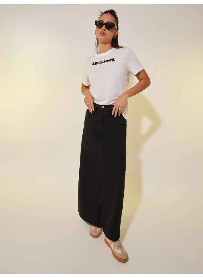 تايك تو Take Two Slogan Print Round Neck T-Shirt