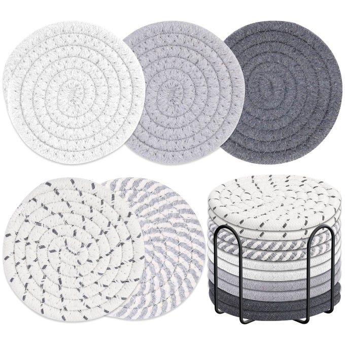 10 Pieces Coasters for Drink Absorbent 5 Colors Drink Coasters with Holder Woven Coasters Set for Coffee Table Wooden Table Decor Home Decor 43 Inches