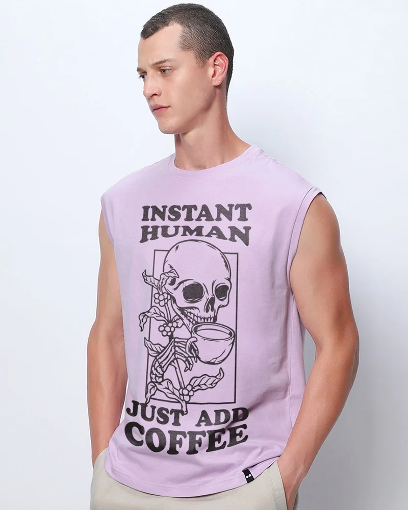 bewakoof Men's Purple Instant Human Graphic Printed Oversized Vest