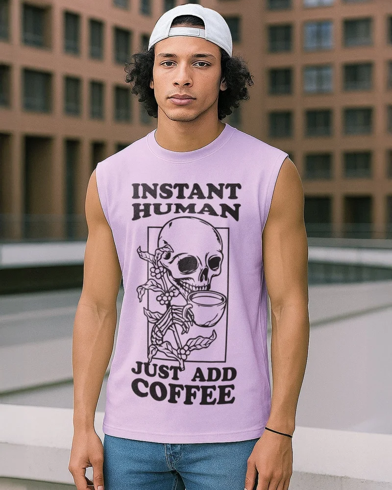 bewakoof Men's Purple Instant Human Graphic Printed Oversized Vest