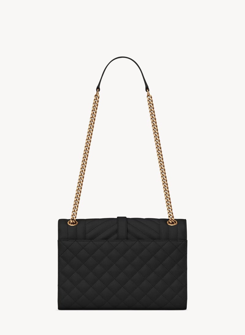 Yves Saint Laurent Envelope Medium Quilted Textured-leather Shoulder Bag, Women's Cross Body Bag, Women's Tote Bag, Women's Shoulder Bag, Women's Hand Bag, Women's Travel Bag, Black-Gold-21cm - Image 3