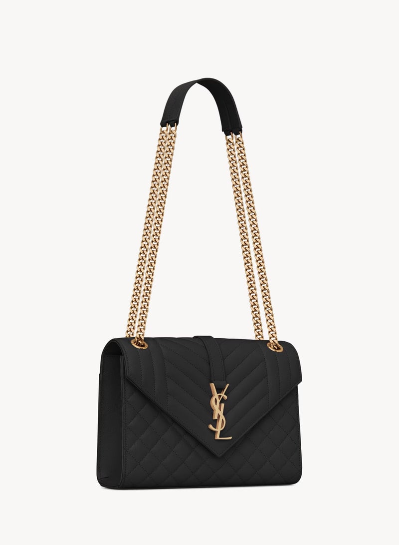 Yves Saint Laurent Envelope Medium Quilted Textured-leather Shoulder Bag, Women's Cross Body Bag, Women's Tote Bag, Women's Shoulder Bag, Women's Hand Bag, Women's Travel Bag, Black-Gold-21cm - Image 2