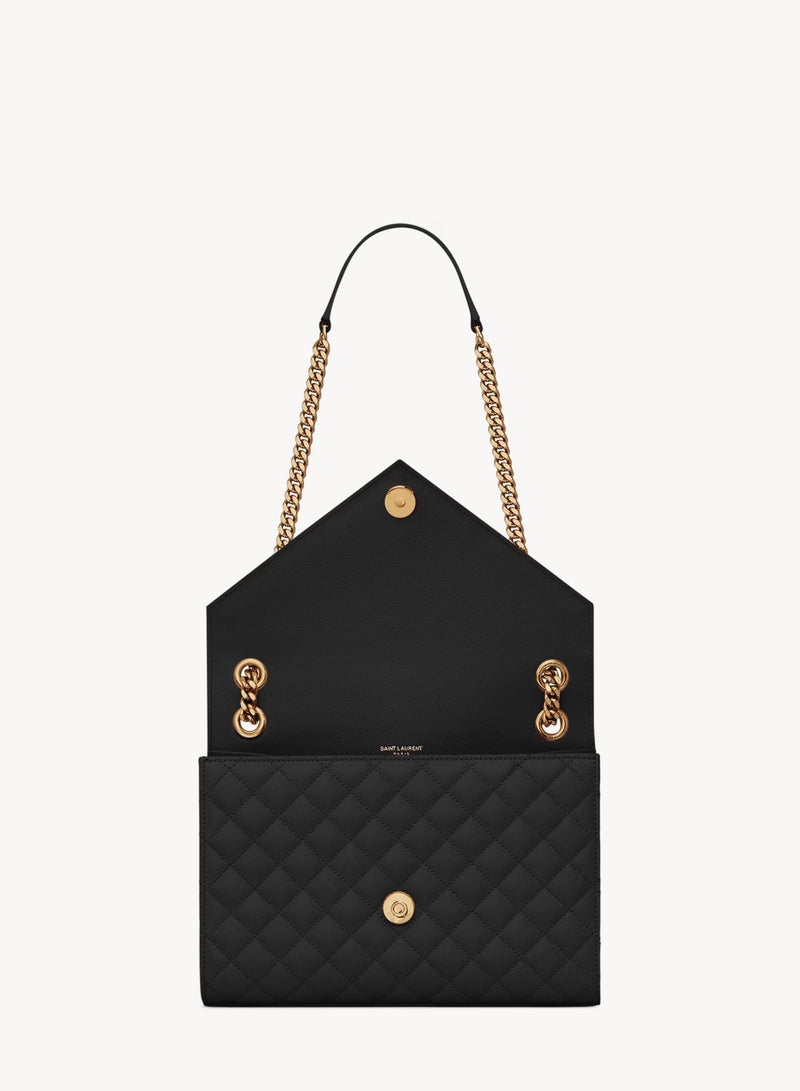 Yves Saint Laurent Envelope Medium Quilted Textured-leather Shoulder Bag, Women's Cross Body Bag, Women's Tote Bag, Women's Shoulder Bag, Women's Hand Bag, Women's Travel Bag, Black-Gold-21cm - Image 4