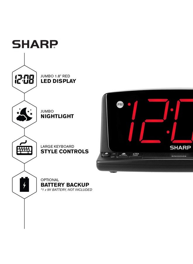 SHARP LED Digital Alarm Clock - Simple Operation - Easy to See Large Numbers, Built in Night Light, Loud Beep Alarm with Snooze, Bright Big Red Digit Display - Image 1