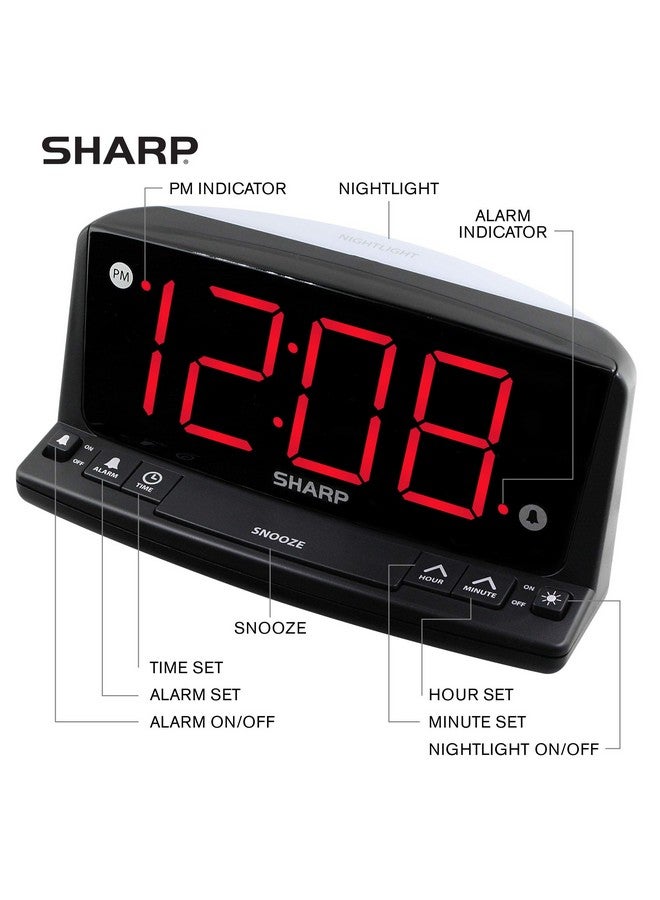 SHARP LED Digital Alarm Clock - Simple Operation - Easy to See Large Numbers, Built in Night Light, Loud Beep Alarm with Snooze, Bright Big Red Digit Display - Image 3