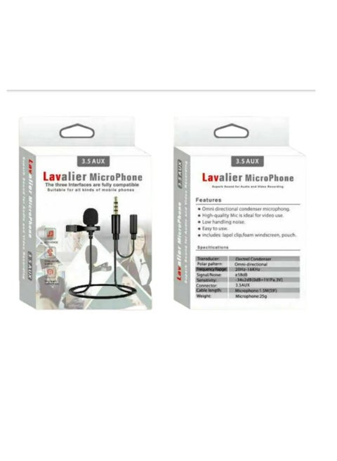 Professional Lavalier Mic - Lavalier Microphone - Wired (3.5 mm TRS) - Unidirectional - Karaoke