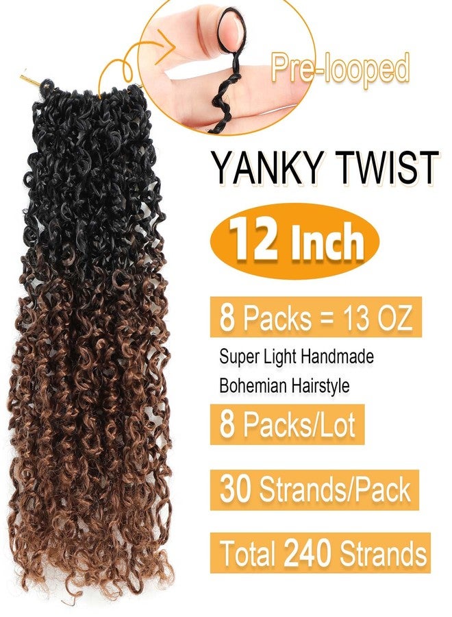 Aksice 12 Inch Yanky Twist Crochet Hair Pre-looped 8 Packs Ombre Brown Spring Twists Hair Senegalese Twist Crochet Hair with Curly Ends Synthetic Crochet Braids (1B/30#) - Image 2