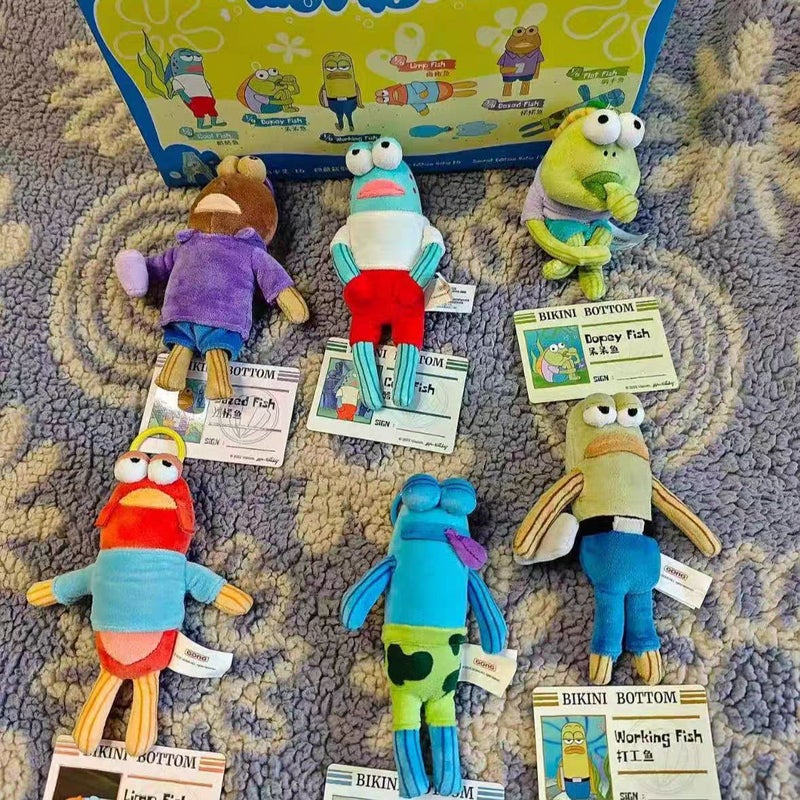 Bikini Bottom Residents Blind Box Ugly Fish Plush Toy - Lying Flat Fish Keychain Pendant Bag Charm - Image 2