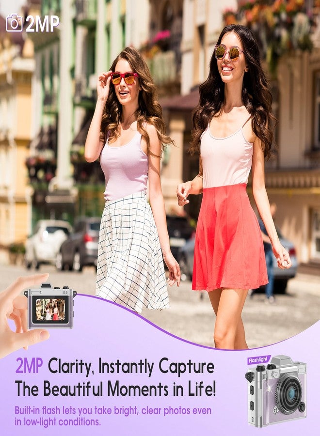 Dienspeak Portable Mini Digital Camera, Small Keychain Retro Camera for Kids Adults, Tiny Pocket Size 2K HD Video Recorder with 16GB Card, Cute Vintage Camcorder for Travel Camp Memories, Purple - Image 3