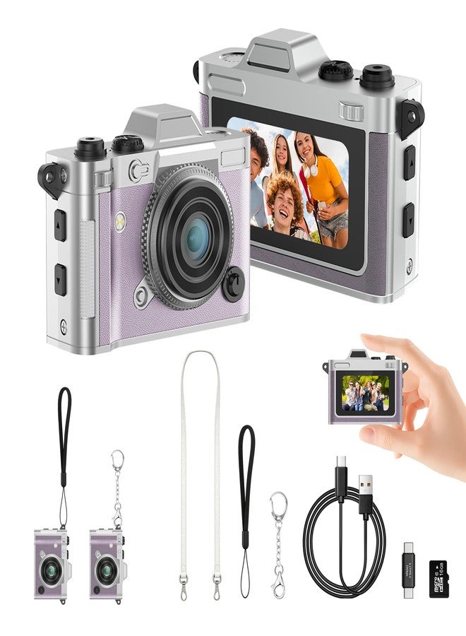 Dienspeak Portable Mini Digital Camera, Small Keychain Retro Camera for Kids Adults, Tiny Pocket Size 2K HD Video Recorder with 16GB Card, Cute Vintage Camcorder for Travel Camp Memories, Purple - Image 1