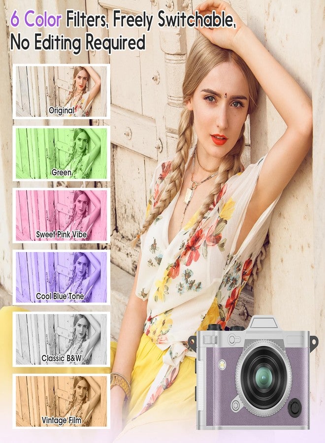 Dienspeak Portable Mini Digital Camera, Small Keychain Retro Camera for Kids Adults, Tiny Pocket Size 2K HD Video Recorder with 16GB Card, Cute Vintage Camcorder for Travel Camp Memories, Purple - Image 5