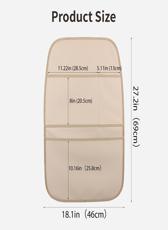 pefirst Kick Mat Back Seat Protector Waterproof Leather Car Seat Back Organizers Cover with 3 Storage Pockets for Kids Pets SUV Sedan Minivan Truck Car Travel Accessories (Beige 2-Pack) - Image 3