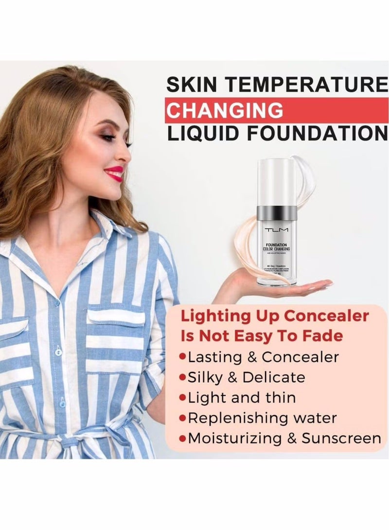 تي إل إم أساس TLM الذي يتغير لونه ليتناسب مع درجات البشرة المختلفة، قاعدة مكياج سائلة بلون طبيعي، خافي عيوب كامل التغطية من TLM. - Image 5