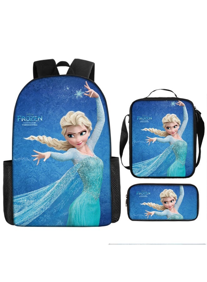 Princess Elsa Theme Printed Cute Fashion Backpack Shoulder Bag Pencil Case Set - Image 1