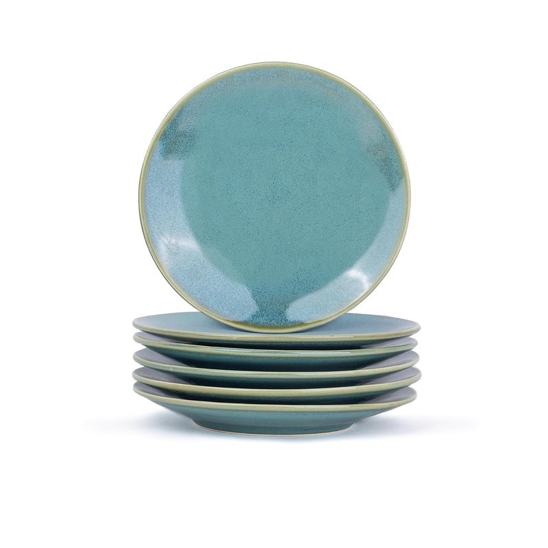 Shay طقم أطباق ربع شاي 6 قطع أخضر أزرق سلسلة فاخرة لمسة لامعة من الخزف الفاخر لأطباق الوجبات الخفيفة - Image 1