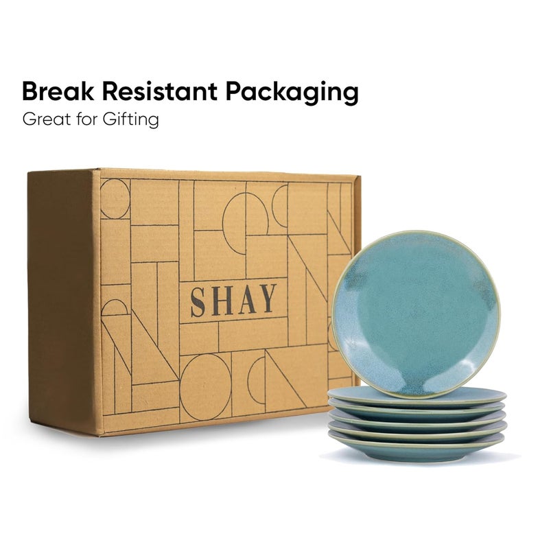 Shay طقم أطباق ربع شاي 6 قطع أخضر أزرق سلسلة فاخرة لمسة لامعة من الخزف الفاخر لأطباق الوجبات الخفيفة - Image 4