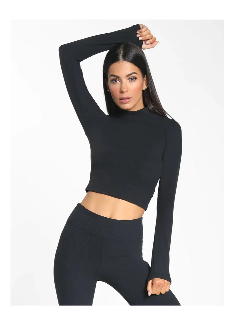 Koral Koral Luca Rib L/S Crop Top,  A6479R22-S-Blk
