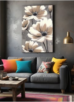 Framed Canvas Wall Art Stretched Over Wooden Frame, Flowers Abstract Painting