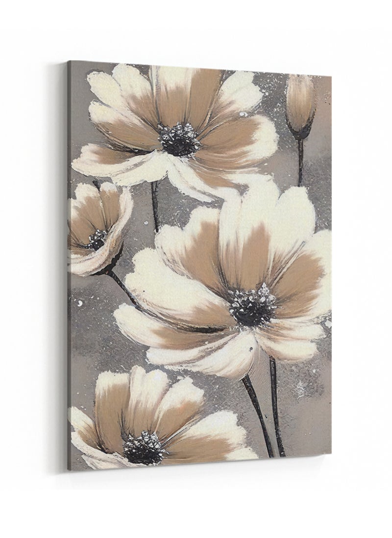 LOWHA - Framed Canvas Wall Art Stretched Over Wooden Frame, Flowers Abstract Painting - Image 1