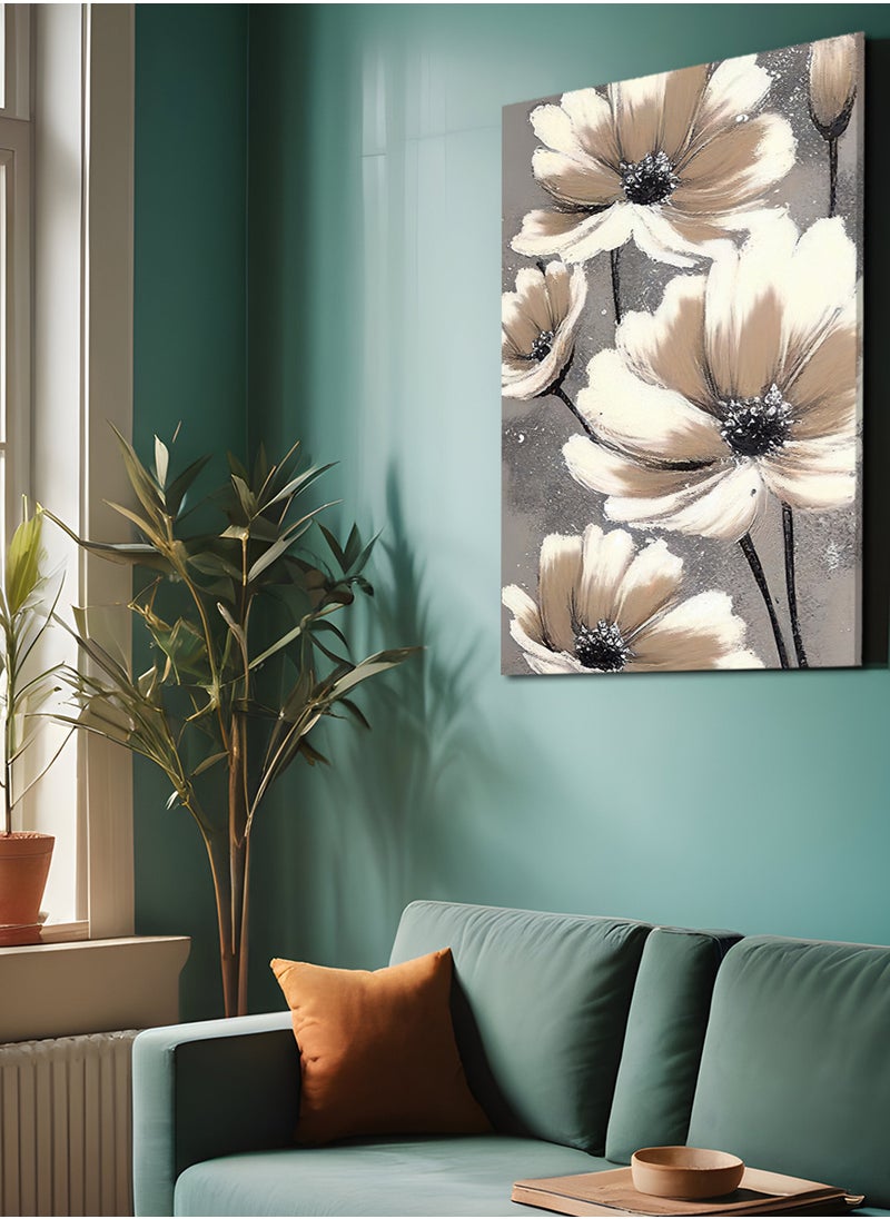 LOWHA - Framed Canvas Wall Art Stretched Over Wooden Frame, Flowers Abstract Painting - Image 1