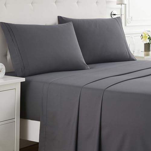 Clara Clark Full XL Bed Sheet Set - Wrinkle, Fade, Stain Resistant, Deep Pocket Sheets - Luxury Soft Bedding Sheets & Pillowcases, Full XL Charcoal Gray - Image 2
