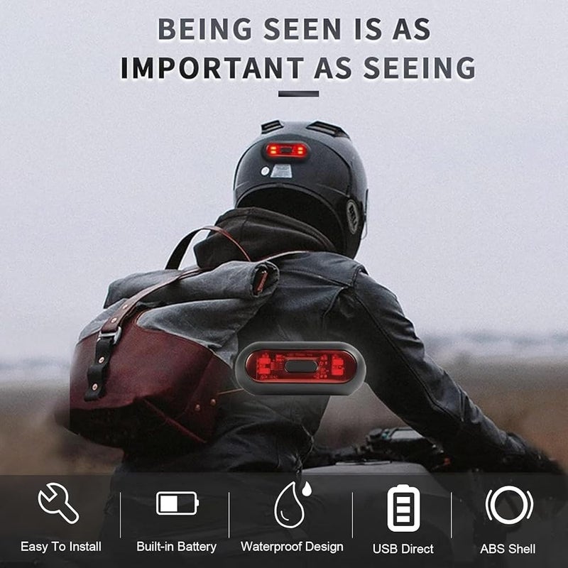 SWIUKPHE Rechargeable IPX6 Waterproof LED Helmet Brake Light – Universal Multi-Mode High Visibility Rear Warning Taillight for Bike Motorcycle Night - Image 2