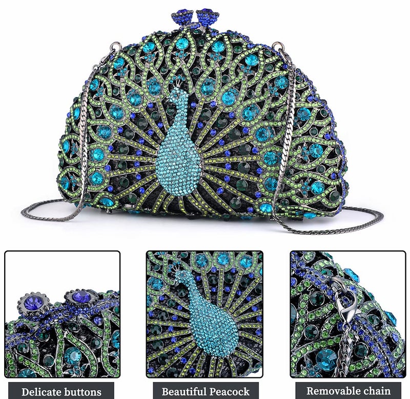 MOSSMON Peacock Luxury Rhinestone Crystal Evening Clutch Bag Sparkly Bride Wedding Party Purses for Women - Image 5