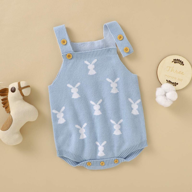 MoZiKQin Baby Girl Boy Easter Bunny Romper Sleeveless Knitted Bodysuit Jumpsuit My 1st Easter Outfit Cute Clothes (Rabbit Onesie- Blue, 0-6 Months) - Image 2
