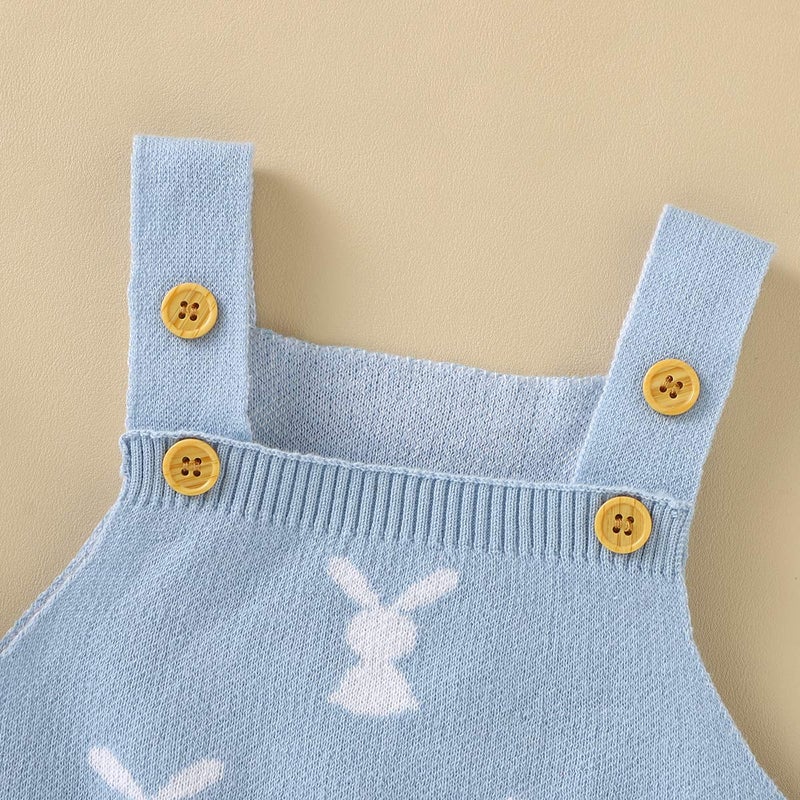 MoZiKQin Baby Girl Boy Easter Bunny Romper Sleeveless Knitted Bodysuit Jumpsuit My 1st Easter Outfit Cute Clothes (Rabbit Onesie- Blue, 0-6 Months) - Image 3