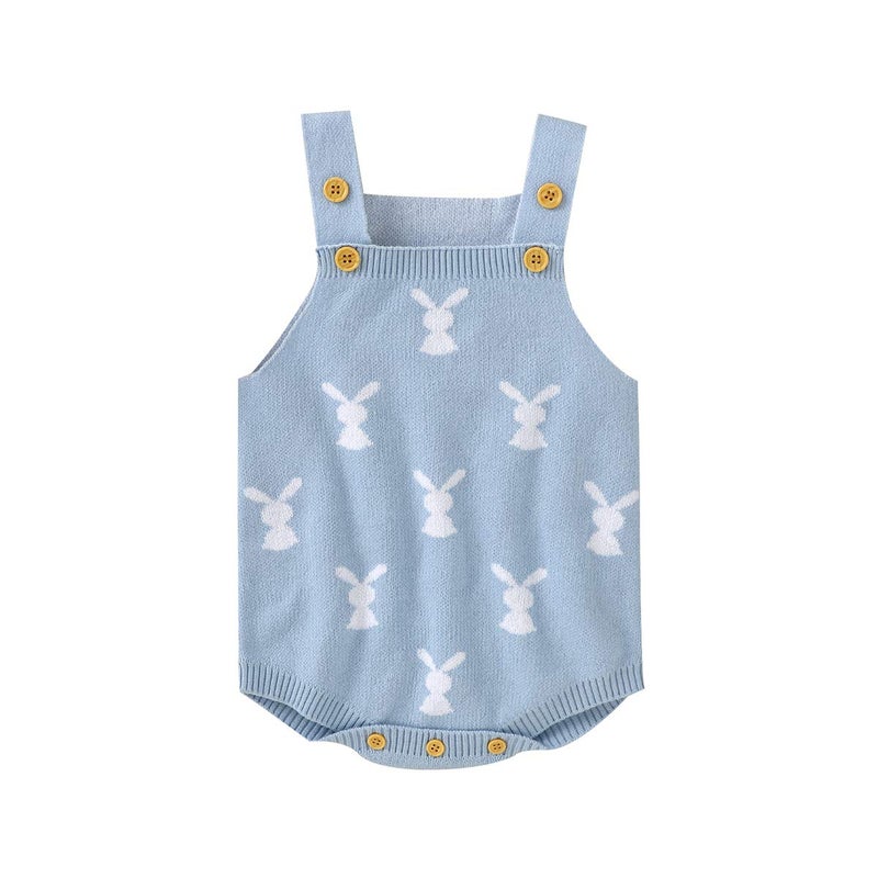 MoZiKQin Baby Girl Boy Easter Bunny Romper Sleeveless Knitted Bodysuit Jumpsuit My 1st Easter Outfit Cute Clothes (Rabbit Onesie- Blue, 0-6 Months) - Image 1