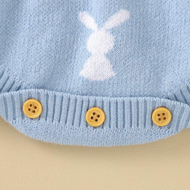 MoZiKQin Baby Girl Boy Easter Bunny Romper Sleeveless Knitted Bodysuit Jumpsuit My 1st Easter Outfit Cute Clothes (Rabbit Onesie- Blue, 0-6 Months) - Image 5