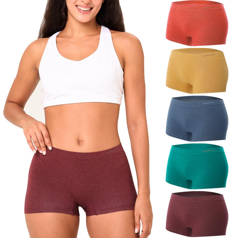BAMBOO COOL Womens BoyShorts Underwear Seamless Boxer Briefs Mid Rise Full Coverage Breathable Stretch Ladies Panties 5 Pack - Image 1