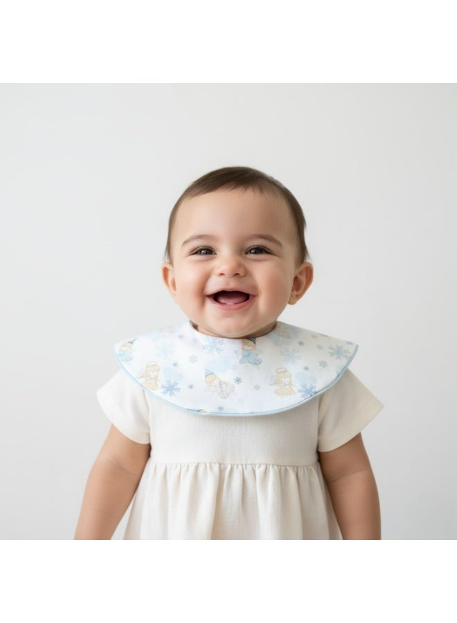 Premium Cotton Baby Bib with Princess and Snowflake Design - Soft Adjustable Drool Bib, Rolled Edge for Elegant Protection - Image 1