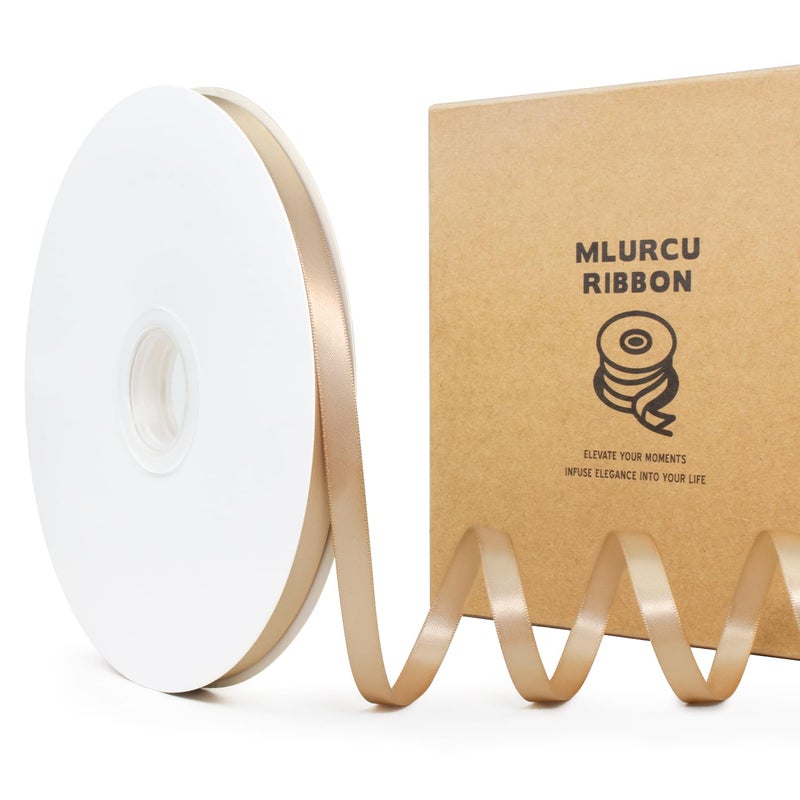 Mlurcu Tan Satin Ribbon 38 Inch Thin Beige Ribbon 100 Yards Double Faced Satin Ribbon Tan Silk Fabric Ribbon Nude Ribbon for Gift Wrapping Wedding Flower Bouquet Hair Bows Crafts