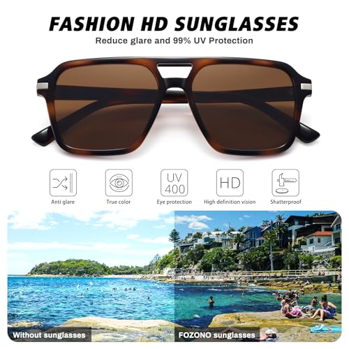 Fozono Retro Aviator Sunglasses for Women Men Trendy Classic Square 70s 80s 90s Vintage Shades Double Bridge Aviators FZN813 Tortoise/Brown - Image 3