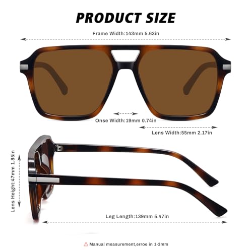 Fozono Retro Aviator Sunglasses for Women Men Trendy Classic Square 70s 80s 90s Vintage Shades Double Bridge Aviators FZN813 Tortoise/Brown - Image 4